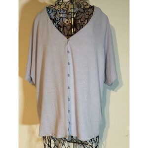 Lascana Lavender Textured Button Front Blouse Short Sleeve V-Neck Top 8/10